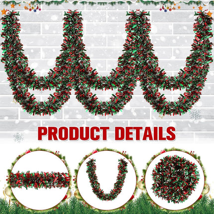 Lenwen 11 Pcs 180.45 ft Christmas Tinsel Garland Tree Garland Bulk Glitter Metallic Streamer Holiday Twist Tinsel for Wedding Birthday Party Supplies Hanging Tree Decorations (Red, Green, Sliver)