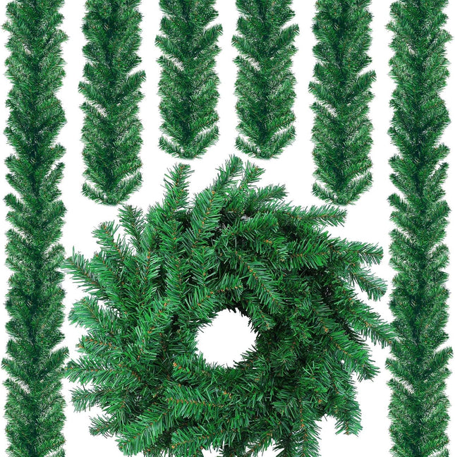 54ft Artificial Christmas Garland Green Garland for Indoor Outdoor Stairs Railing Fireplace Mantel Front Door Porch Christmas Holiday Party Decorations