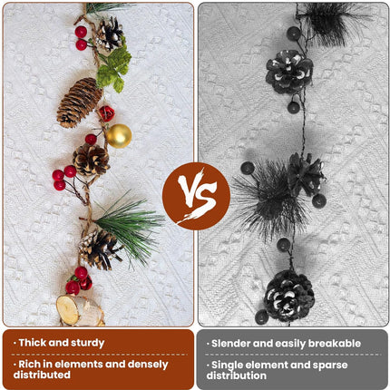 Christmas Garland with Lights 16.4FT 150 LED Christmas Wreath Lights 8 Modes Pine Cone Battery Operated Fairy Lights with Remote USB Twinkle Lights for Christmas Tree Mantle Stairs Table Door Decor