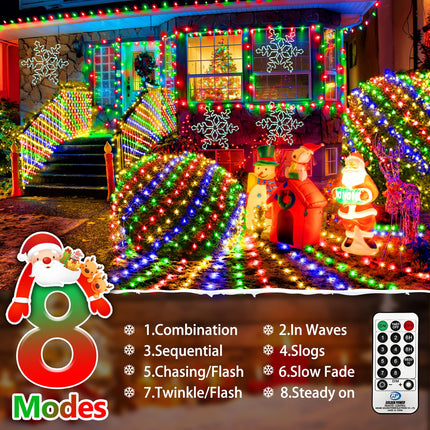KNO Christmas Net Lights 360 LEDs 13ft x 9.8ft Outdoor Mesh Lights Connectable Waterproof 8 Modes & Timer Plug-in Net Fairy Lights for Bushes Garden Party Wedding Holiday,Multicolor