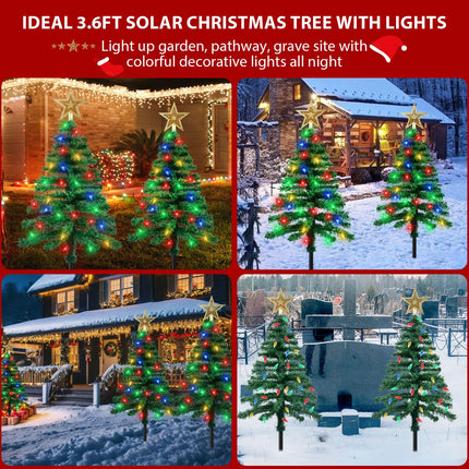 Ninonly Solar Christmas Tree Light 2 Pack,3.6FT 1000mAh Solar Powered Christmas Garden Light 8 Modes Waterproof C6 Strawberry 100Leds Solar Yard Stake Pathway Lights for Christmas Outdoor Decoration