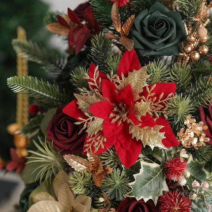 Serra Flora Artificial Christmas Flowers Greenery Combo Box Set Faux Flowers Bulk Flower Leaf with Stems for DIY Tree Ornaments Xmas Wreath Floral Arrangements Centerpieces