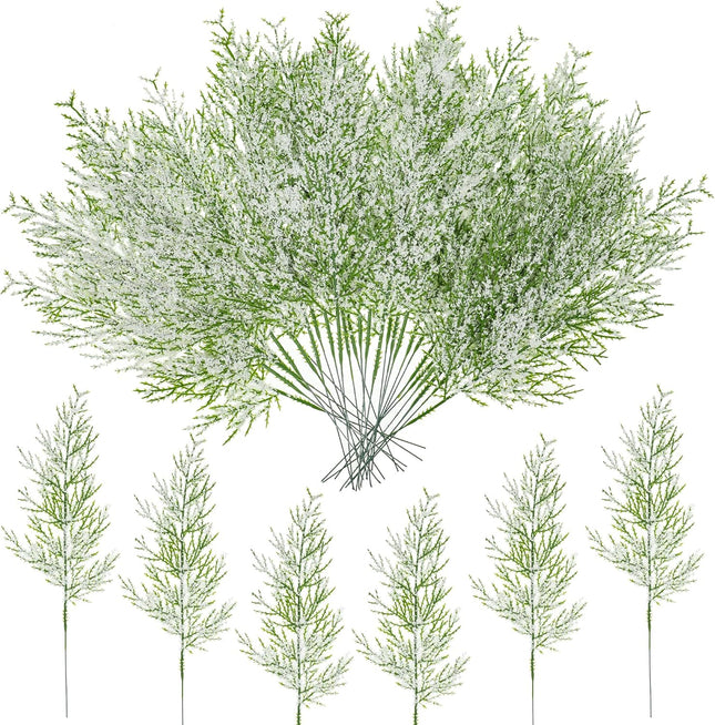 40 Pcs Christmas Snowy Artificial Pine Needles Branches 13.5 Inch Snow Frosted Pine Picks Twigs Christmas Greenery Cedar Sprigs Pine Picks Stems for Christmas Wreath Garland Crafts Home Decor