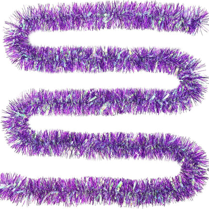 ARCCI 26.2ft Purple Christmas Tinsel Garlnad, Thick Sparkly Metallic Twist Ceiling Tinsel Garland with Reflections Shiny Filament, Glitter Christmas Tree Hanging Tinsel Ornaments Decorations