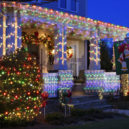 DDMY Christmas Lights Outdoor Decorations 416 LEDs 34 FT 8 Modes Curtain String Light with 78 Drops, Waterproof Clear Wire LED Light for Christmas Party Decor, House, Garden, Yard Decoration