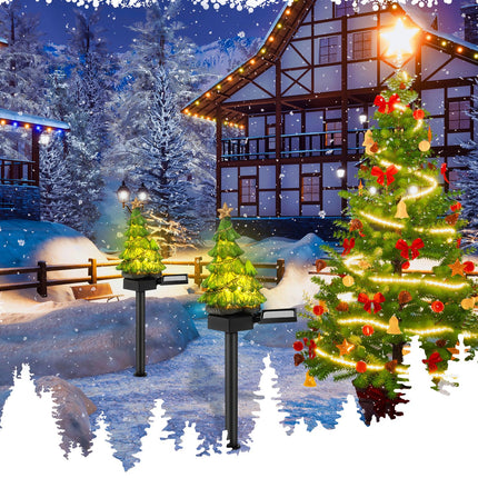 2 Pcs Resin Solar Christmas Tree Garden Stake Lights Waterproof Christmas Decorations Lights Small Solar Christmas Tree Aisle Lights for Yard Patio Pathway Decoration(Christmas Tree)