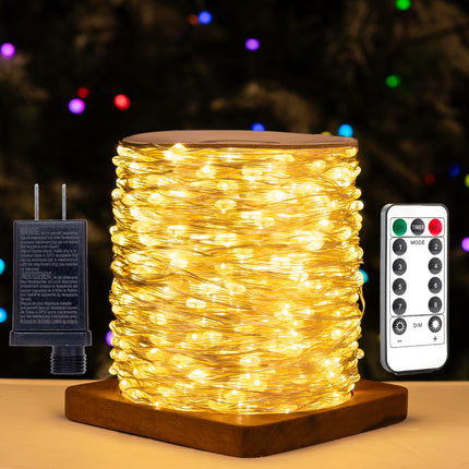Fairy Lights Plug in,200FT 600 LEDs Waterproof String Lights,LED Lights Stirp with Remote 8 Modes for Indoor Outdoor Christmas Wedding Birthday Patio Garden Decoration,Warm White