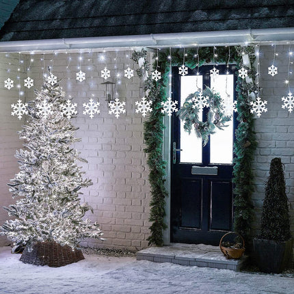Toodour Christmas Snowflake Lights Outdoor, 17.22ft 264 LED Snowflake Icicle Lights with 22 Drops, Connectable, 8 Modes Waterproof White Christmas Lights for Curtain, Eaves, Window, Xmas Decorations