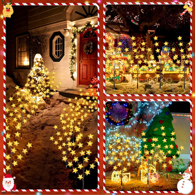 Retisee 6 Pack Solar Christmas Star Branches Pathway Lights Outdoor 120 LED Solar Christmas Tree 8 Modes Waterproof Christmas Pathway Lights Decorations for Xmas Yard Garden Patio Lawn Party