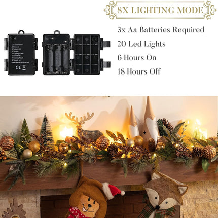 Valery Madelyn 6 feet Pre-Lit Christmas Garland with Lights for Mantle, Lighted Battery Operated Xmas Garland with Bronze Gold Balls for Front Door Fireplace Table Centerpiece Outdoor Window Decor