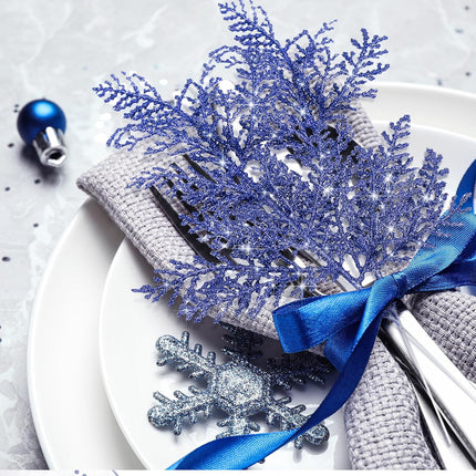 Cindeer 100 Pcs Christmas Tree Picks Sprays 10.24 Inch Glitter Artificial Pine Leaves Cedar Stems Faux Pine Needles Greenery Cedar Branches Ornament for Home Garland Wreath Winter Decor(Blue)
