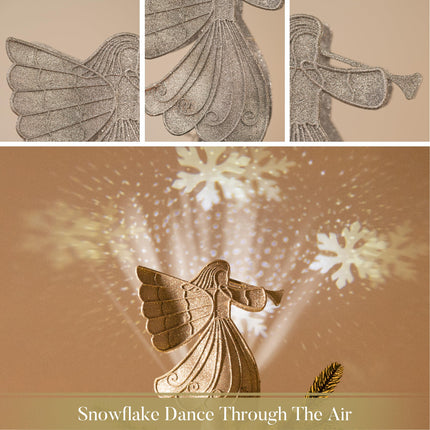 Valery Madelyn Christmas Angel Tree Topper with LED Rotating Snowflakes Projector Lights, Lighted Silver Treetop with Built-in Night Lights Projection for Xmas Party Holiday Crown Tree Decorations