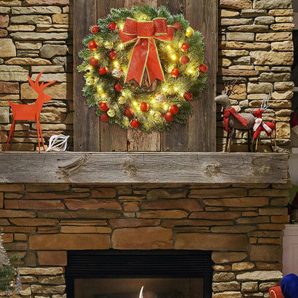 Lulu Home 16 Inch Pre-lit Christmas Wreath with Hook, Battery Operated Christmas Wreath Decorative Christmas Balls Hanging Ornament, Artificial Door Wreath 40 Clear LED Lights