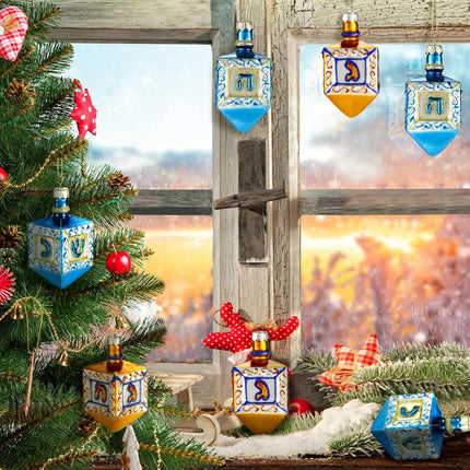 4 Pieces Hanukkah Ornaments Jewish Glass Dreidel Ornaments Hanukkah Decorations for Christmas Tree Wall Home Door Wreath Hanging