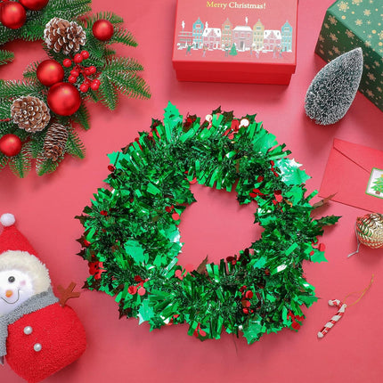 6 Pieces/ 39.4 Ft Christmas Tree Garland Winter Tinsel Green Tinsel Garland Green Garland Christmas Decorations Outdoor Christmas Garland Metallic Twist Garland Ceiling Hanging Decoration for Party