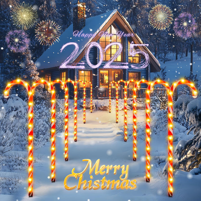 COOLWUFAN 40" Candy Cane Lights for Outdoor Christmas Decorations, Set of 12 Pack Extra-Large Candy Cane Pathway Lights, Lighted Candy Canes with Stakes and 168 Bright LED for Xmas Outside Decor