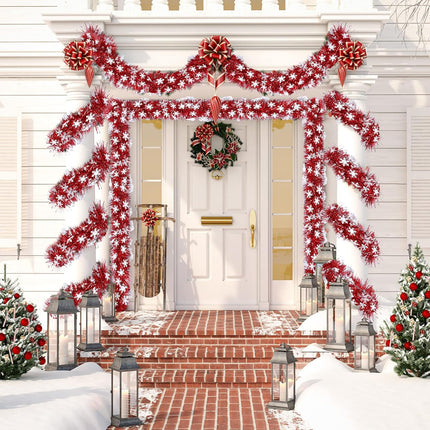 Sggvecsy 32.8Ft Christmas Snowflake Tinsel Garland Xmas Tree Decorations Red Christmas Metallic Twist Garland Ceiling Hanging Decorations for Year Party Birthday Holiday Indoor Outdoor Supplies