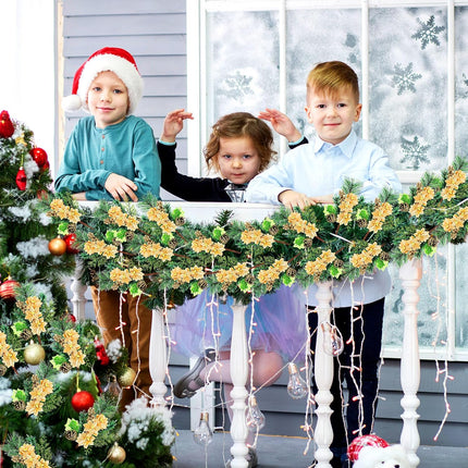Tigeen 16 Pcs Poinsettia Christmas Flowers 13.4 Inch Artificial Christmas Tree Picks Faux Christmas Flowers Fake Pine Cone Green Leaf Berry Needle Decorative Stems for Holiday Decor DIY Wreath(Gold)