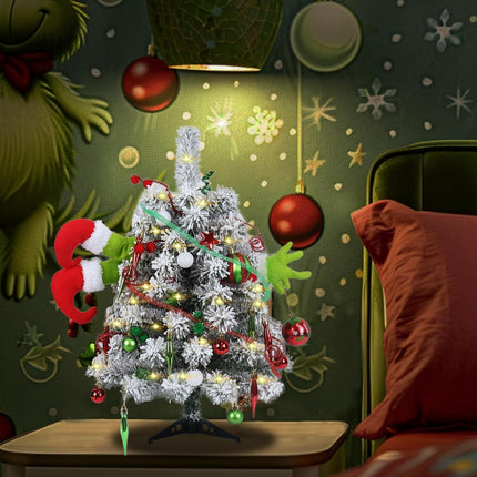 Small Christmas Tree - Mini Christmas Tree with Grinch Ornaments, Flocked Tabletop Christmas Tree, Grinch Christmas Decorations, Grinch Tree, 2 Ft Christmas Tree