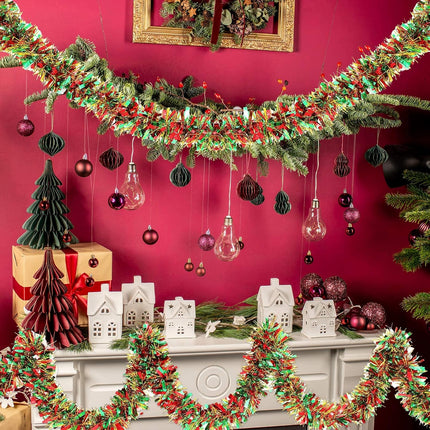 Dilunave 40 Feet Christmas Tinsel Garland Metallic Tinsel Twist Garland Foil Tinsel Garland Decoration for Christmas Tree, Wedding, Birthday and Party Hanging Decorations(Red, Green, Gold)