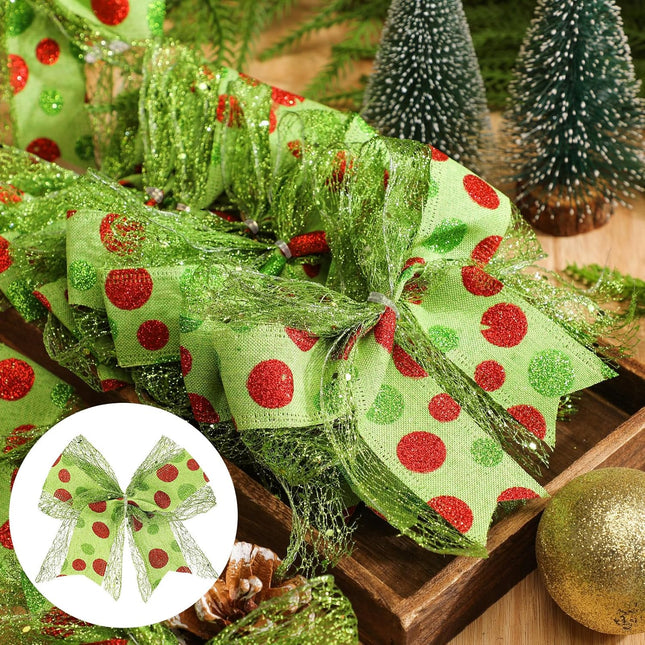 20 Pcs Christmas Elf Bows Decoration Christmas Wreath Bows Red and Green Christmas Bows Glitter Dot Bows Ribbons Decoration for Xmas Tree Ornaments Holiday Party Wedding Home Farmhouse Decor