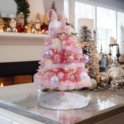 Small Christmas Tree - Mini Christmas Tree Flocked Comes with Decorations, Small Pink Christmas Tree 24 in, Decorated Christmas Tree, Tabletop Christmas Tree Pink Flocked