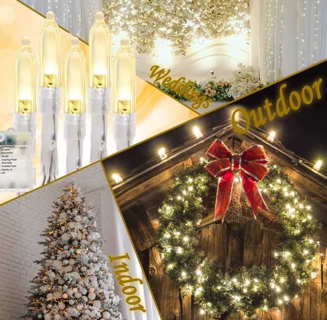 Holiday Essence Warm White LED Xmas String Lights Set, 8 Modes 50 LEDs Battery Powered with Timer, 17 Feet for Indoor Outdoor Use, Festive Décor for Tree Wreaths Bedroom Decorations