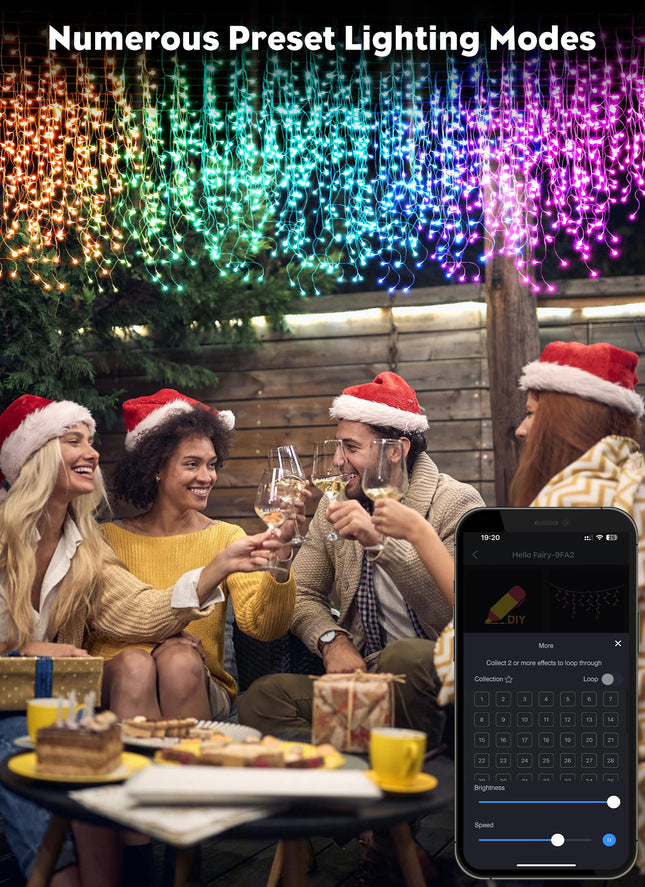 Brightown Smart Icicle Lights for Outside, 33Ft 304 LED RGB Smart Christmas Lights with 58 Preset Modes, App or Remote Control, Music Sync, Memory and Timer Function for Indoor/Outdoor Use