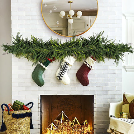 2 Pcs Real Touch Norfolk Pine Garland,Pine Garland for Christmas Decor with Extension Branch,Artificial Green Garlands for Decoration,Christmas Garland Greenery Garland for Mantle Table Wall, 6 Feet