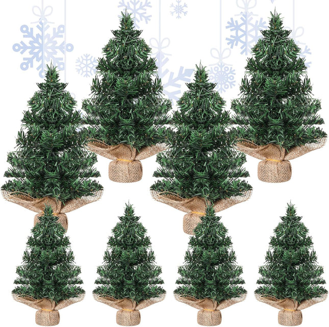 Yinder 8 Pcs Mini Christmas Tree 7.87 Inch 11.81 Inch Miniature Artificial Christmas Tree Small Fake Xmas Pine Tree with Base for Winter Mantel Village Home Kitchen Dining Table Holiday Decorations