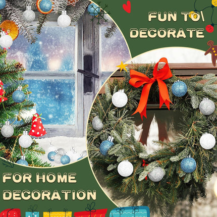 Liliful 72 Pcs Mini Christmas Balls Mini Xmas Ball Tree Hanging Ornaments Glitter Christmas Ball for Christmas Tree Party Wedding Indoor Outdoor Holiday Decoration (White, Silver, Blue,1.18 Inch)