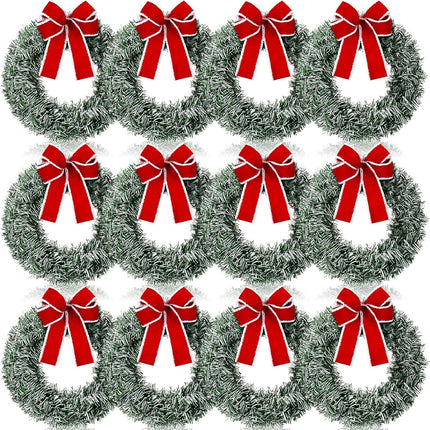 Hotop 12 Pcs Christmas Wreath 14 Inch with Red Bow Artificial Pine Wreaths Small Christmas Kitchen Cabinet Garlands Wreaths Farmhouse Xmas Home Decor for Indoor Outdoor Holiday Wall Window Decor