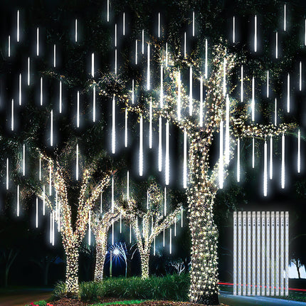 Meteor Shower Rain Lights 12.2 inch 12 Tubes 288 LEDs Christmas Snow Falling Icicle LED String Lights Cascading Lighting for Halloween Wedding Garden Trees Patio Decoration (White)