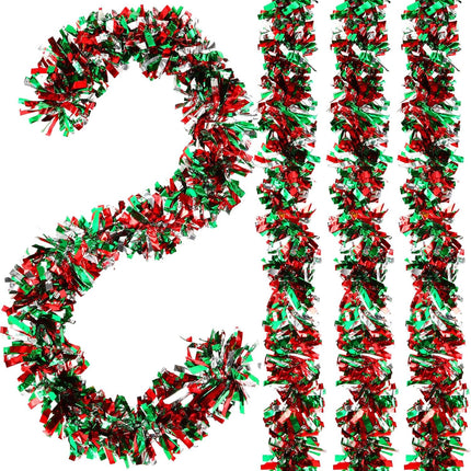 Yilloog 30 Pcs 196 Feet Christmas Tinsel Garland Metallic Tinsel Twist Garland Christmas Tree Decorations Glitter Christmas Party Hanging Wreath Decoration Indoor Outdoor Ornament (Red,Green,White)