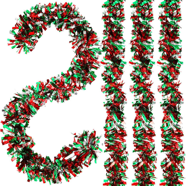 Yilloog 30 Pcs 196 Feet Christmas Tinsel Garland Metallic Tinsel Twist Garland Christmas Tree Decorations Glitter Christmas Party Hanging Wreath Decoration Indoor Outdoor Ornament (Red,Green,White)