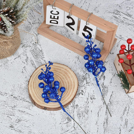 Artiflr Blue Berries Picks, 14 Pack Artificial Berry Stems for Christmas Tree Decorations, Crafts, Holiday and Home Decor, 7.9 Inches (Dark Blue)