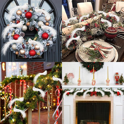 Cosweet 12 Pcs Artificial Christmas Dove Birds with Clip, White Feather Xmas Tree Ornament Wreath Flower Arrangement Supplies for Party Wedding Decor DIY Craft s