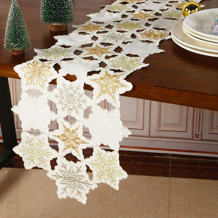 GRANDDECO Christmas Holiday Table Runner with Embroidered Elegant Snowflake Festive Winter Table Topper for Family Xmas Home Kitchen Dinner Party Table (Table Runner 13X54(33X137cm), White)