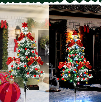 Solar Christmas Trees Lights Outdoor Decoration Waterproof, 40LED Small Solar Power Xmas Tree Pathway Lights, Solar Garden Decorative Stake Lights Yard Decor with Snow 2 Modes for Path Lawn Patio,2PCS