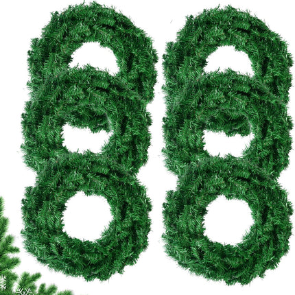 Artificial Christmas Wreath, Green Christmas Wreath，16 Inch Canadian Pine Artificial Christmas Wreath s for Christmas Party Decor, Front Door Wreath, Unlit, Pack of 6 (6, Green 16inch)