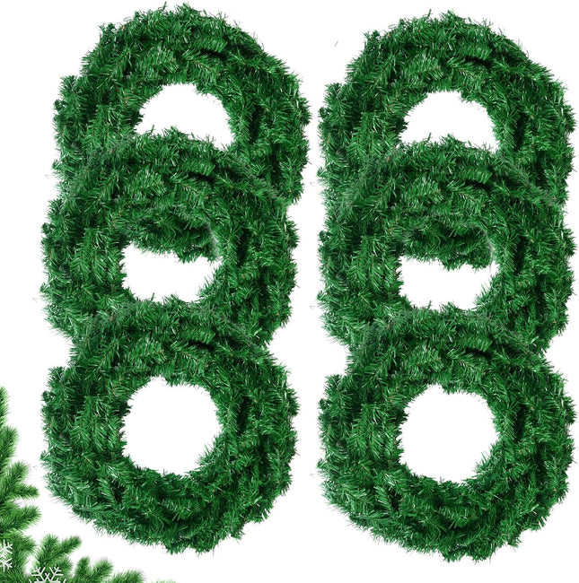 Artificial Christmas Wreath, Green Christmas Wreath，16 Inch Canadian Pine Artificial Christmas Wreath s for Christmas Party Decor, Front Door Wreath, Unlit, Pack of 6 (6, Green 16inch)