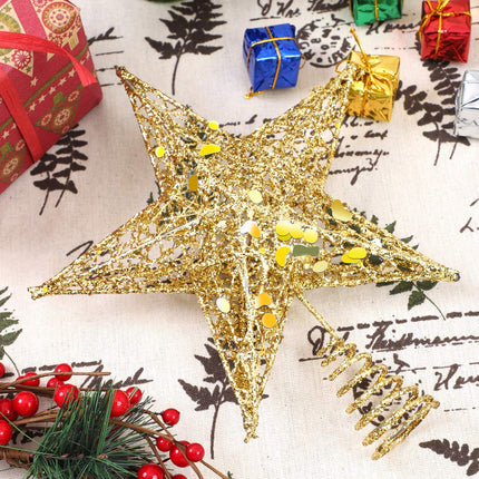 URATOT Glittered Christmas Tree Topper Metal Christmas Treetop Hallow Wire Star Topper for Christmas Home Decoration (6 inches, Gold)