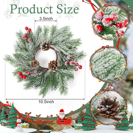 Christmas Candle Rings - Set of 4 Artificial Red Berries and Pinecones Candle Rings 10 Inch Xmas Candle Wreaths for Christmas Thanksgiving Kitchen Window Table Centerpieces