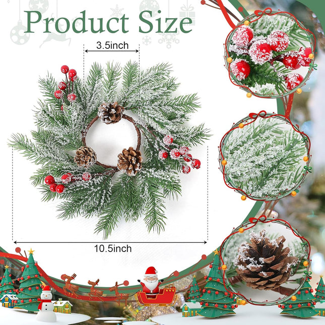 Christmas Candle Rings - Set of 4 Artificial Red Berries and Pinecones Candle Rings 10 Inch Xmas Candle Wreaths for Christmas Thanksgiving Kitchen Window Table Centerpieces