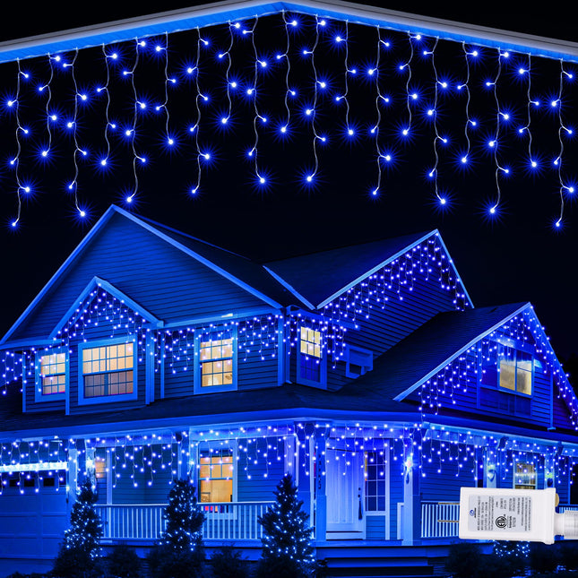 Lomotech Christmas Icicle Lights - 32Ft 8 Modes Waterproof Christmas Lights Connectable with Timer for Holiday, Wedding Party, Eaves, Christmas Decorations (Blue)
