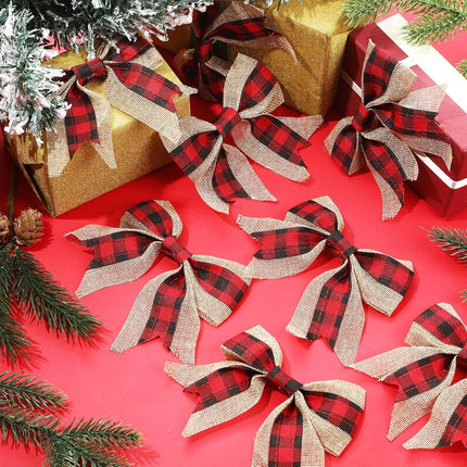 Waydress 20 Pieces Christmas Burlap Bow Buffalo Plaid Bow Christmas Wreath Decoration Bow Door Burlap Natural Bowknot Ornament for Christmas Tree Craft Home Decoration (Red and Black)