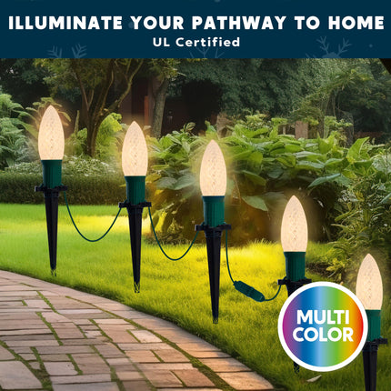 Joiedomi 30.75FT C9 Christmas Pathway Lights, 24 LED Strawberry Stake Lights, Warm White Outdoor Faceted Walkway Lights with Marker Stakes Connectable for Holiday Christmas Yard Garden Lawn