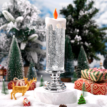 4 Packs Christmas LED Battery Operated Candles Flickering Flameless Xmas Candle with Pedestal Glitter Swirling Pillar USB Rechargeable Light Candles for Xmas Party s Home Indoor Decor