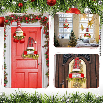 Leyndo 2 Pcs 30 Inch Christmas Wreath for Front Door Christmas Wreath Gnome with Light Artificial Pine Spruce Hanging Sign Santa Gnome for Door Window Wall Farmhouse Christmas Home Decor