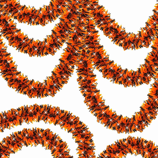 33FT Halloween Tinsel Garland Twist Orange Black Mixed Color Shiny Metallic Tinsel Garland Hanging Halloween Garland for Home Tree Indoor Outdoor Party Halloween Decorations